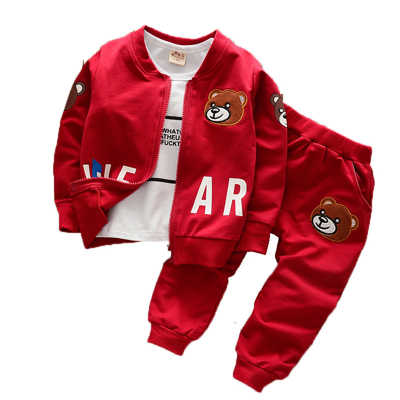Kid's Spring Autumn Cartoon Bear 3-Piece Outfit Set