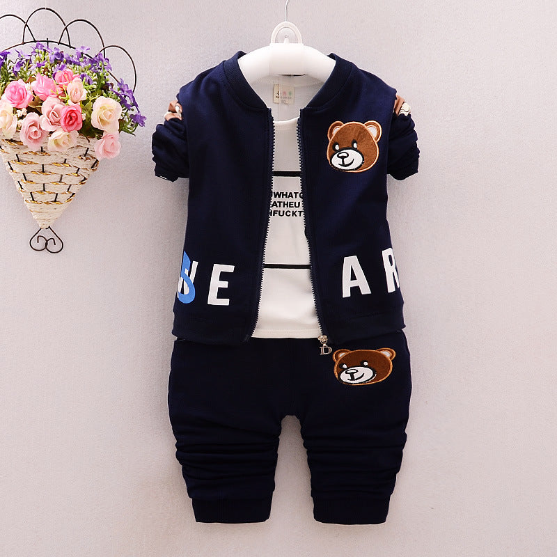 Kid's Spring Autumn Cartoon Bear 3-Piece Outfit Set