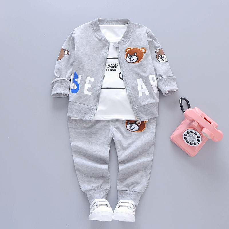 Kid's Spring Autumn Cartoon Bear 3-Piece Outfit Set