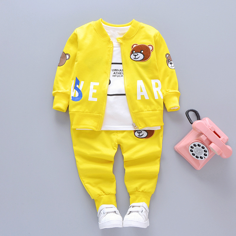 Kid's Spring Autumn Cartoon Bear 3-Piece Outfit Set