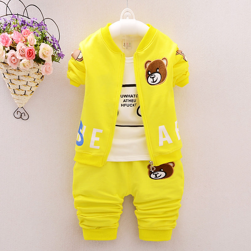 Kid's Spring Autumn Cartoon Bear 3-Piece Outfit Set